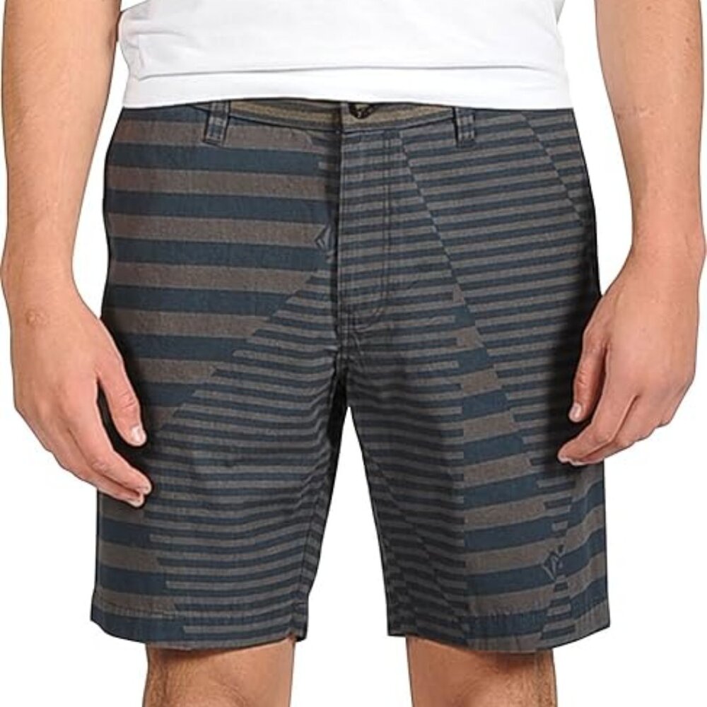 Volcom Stone Graphito Men's Shorts Blue Gray Stripe Random Print Casual Wear